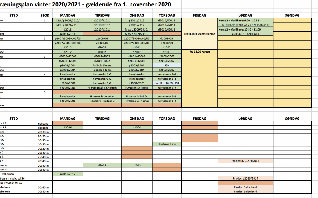 Her er træningsplanen for vinter 2020/21 – træder i kraft 01.11.